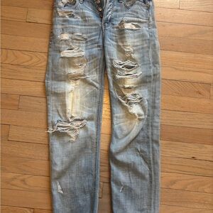 American Eagle Vintage High Rise Straight Distressed Light Blue Jeans